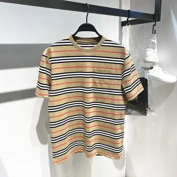 Японский модный бренд Gotoola, Летняя новинка, рубашка в темно-синюю полоску цвета Хаки, Свободная Повседневная футболка с принтом и коротким рукавом, топ