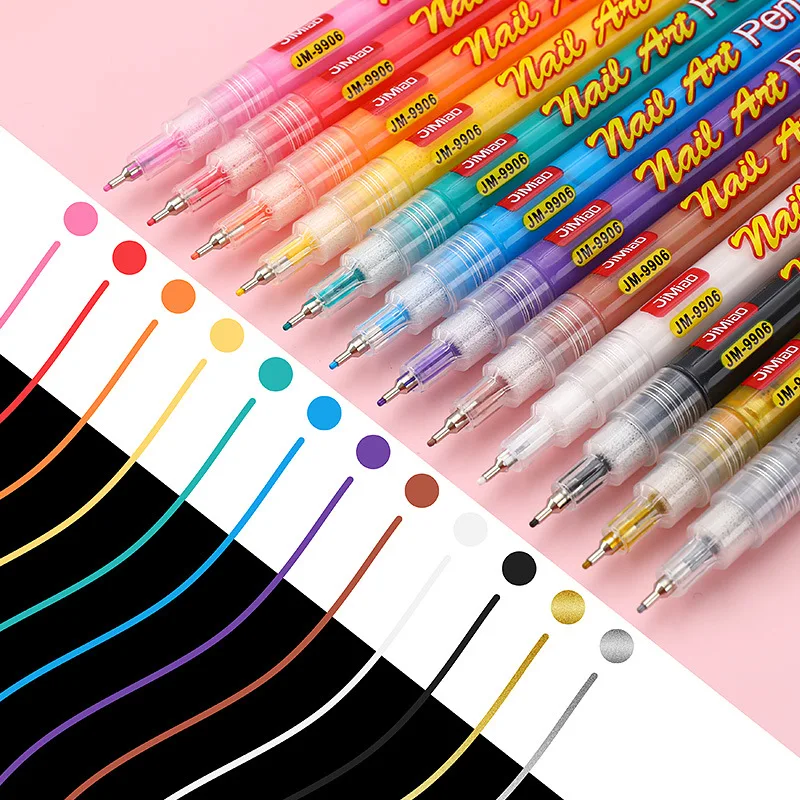 12-цветной нейл-арт маркер для водонепроницаемой живописи Граффити Акриловая ручка DIY Дизайн Абстрактная линия Нейл-арт Косметические принадлежности для инструментов