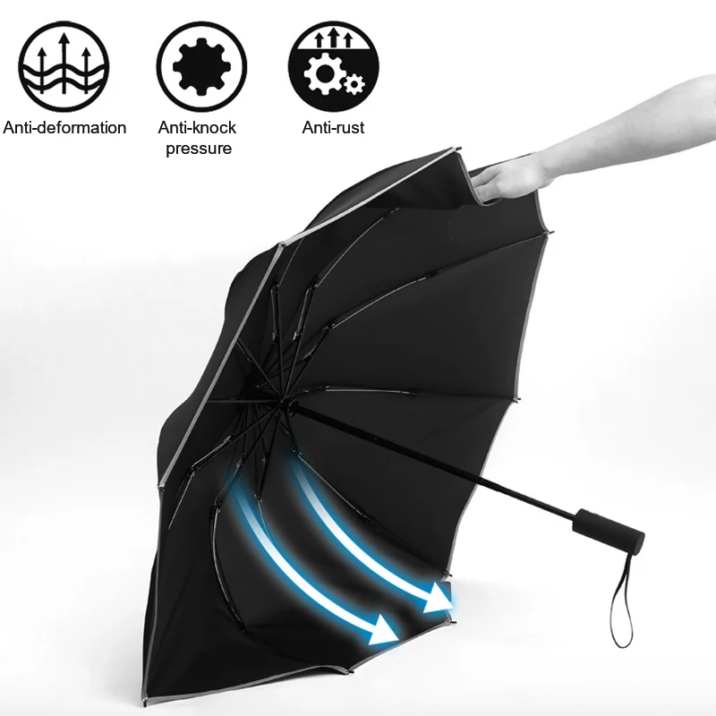 Светоотражающий зонт с автоматической полосой заднего хода со светодиодной подсветкой Складной Многофункциональный Солнцезащитный козырек от дождя и Ветрозащитный зонт для улицы