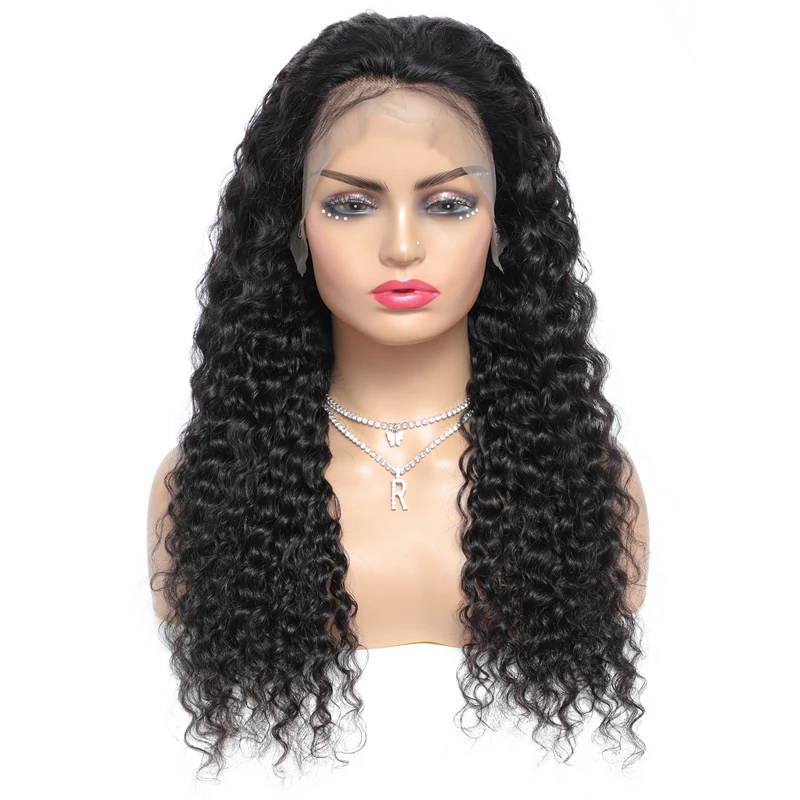 Swupod 200 Плотность 13x4 13x6 HD Прозрачный швейцарский парик с глубоким волновым кружевом спереди для женщин, натуральные черные волосы Remy, натуральный черный