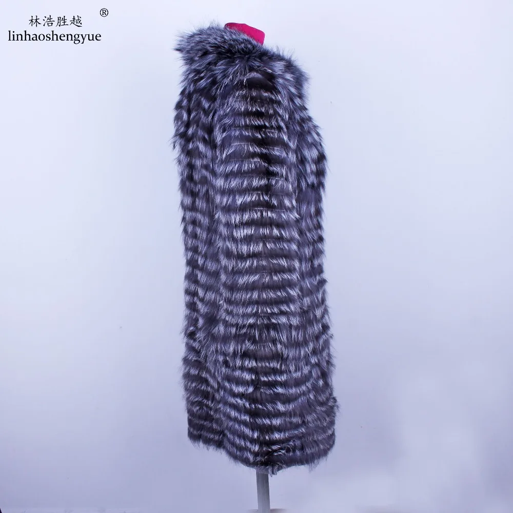 Linhaoshengyue 110 см Длина натурального меха чернобурки, шерстяная вязаная подкладка, стильный воротник-стойка