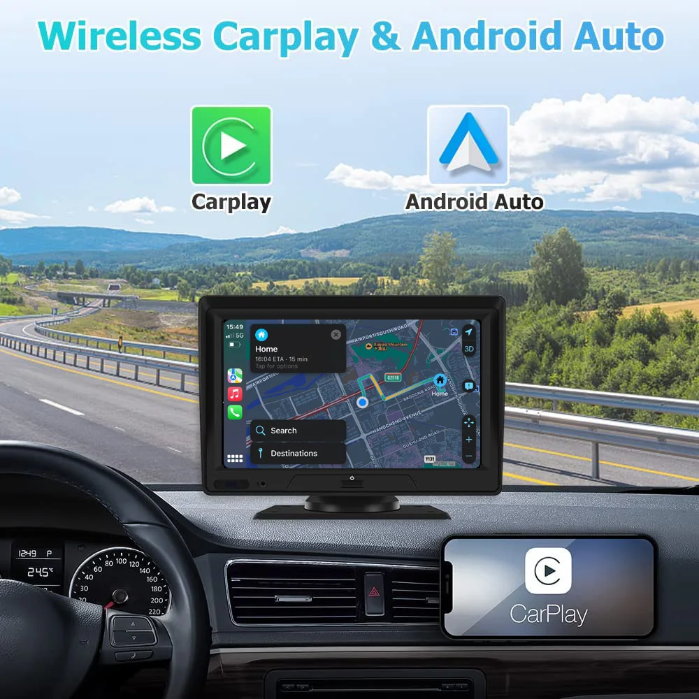 Беспроводная видеорегистратор Carplay Спереди и сзади Android Auto FHD 1080P с двумя объективами WIFI FM Портативная автомобильная стереосистема
