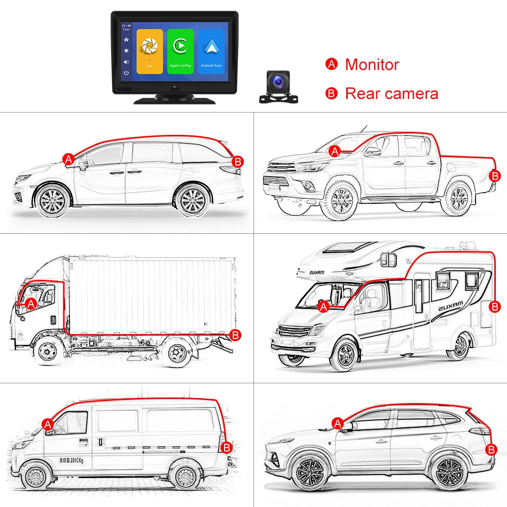 Беспроводная видеорегистратор Carplay Спереди и сзади Android Auto FHD 1080P с двумя объективами WIFI FM Портативная автомобильная стереосистема