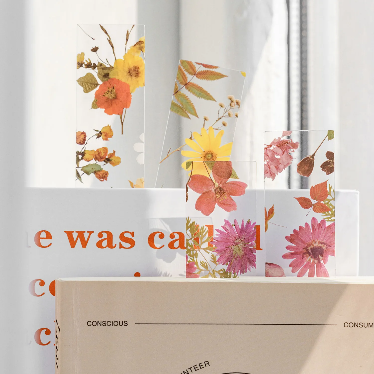 5ШТ Закладка серии Four Seasons Flower Travel из ПВХ, полупрозрачная метка для чтения, маркер для страниц Ретро-книги, Канцелярские принадлежности