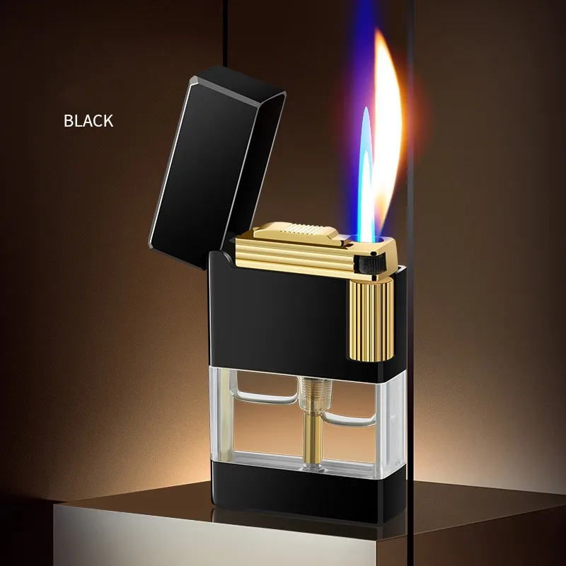 Новая металлическая двухпламенная зажигалка с прозрачным масляным окошком, ветрозащитная, индивидуальная, удобная портативная зажигалка в подарок для мужчин