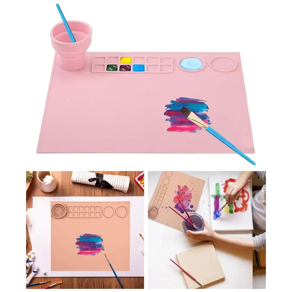 Силиконовый коврик для рукоделия с чашкой для чистки Граффити, Многоразовый силиконовый коврик для рисования для школьников, товары для рукоделия