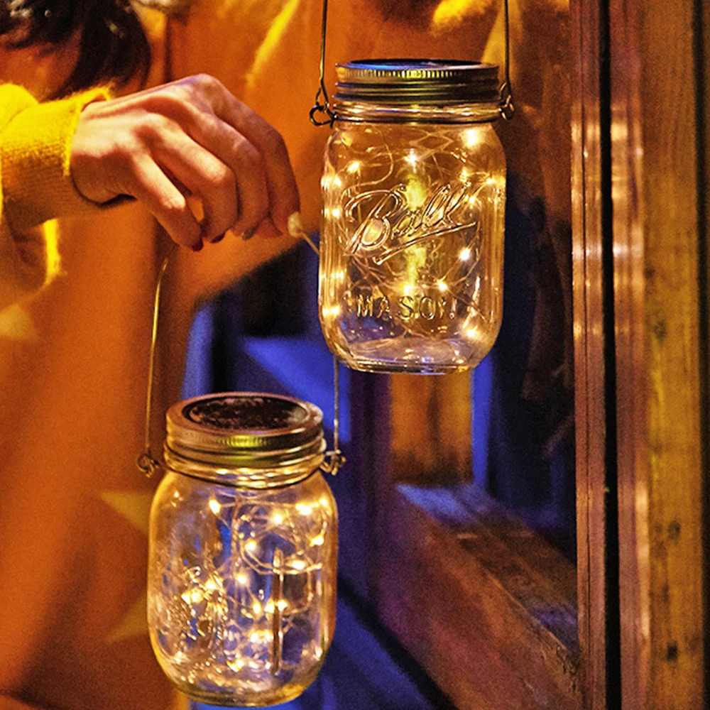 4x Солнечная Энергия Mason Jar Lid Lights LED Водонепроницаемый Сказочный Свет Струнные Огни Садовый Декор Рождественские Огни Открытый Свадебный Декор