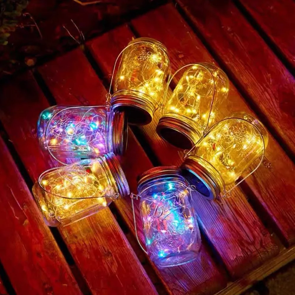 4x Солнечная Энергия Mason Jar Lid Lights LED Водонепроницаемый Сказочный Свет Струнные Огни Садовый Декор Рождественские Огни Открытый Свадебный Декор