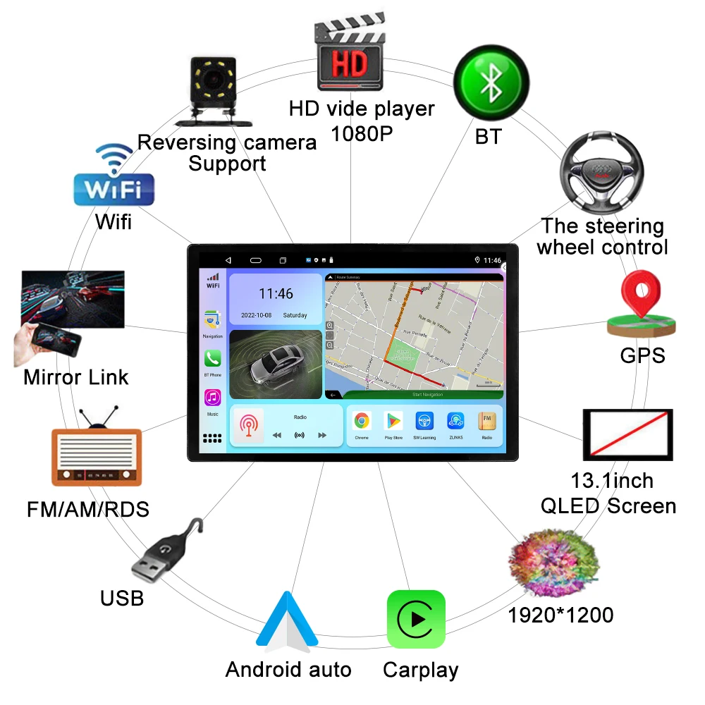 13,1-дюймовый автомобильный радиоприемник для MITSUBISHI ASX 2020 2021 Автомобильный DVD GPS Навигация Стерео Carplay 2 Din Центральный мультимедийный Android Auto
