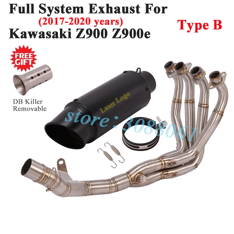 Полная система выпуска выхлопных газов для Kawasaki Z900 2017-2020, Модифицированная накладка на переднюю среднюю соединительную трубу, глушитель из углеродного волокна DB Killer