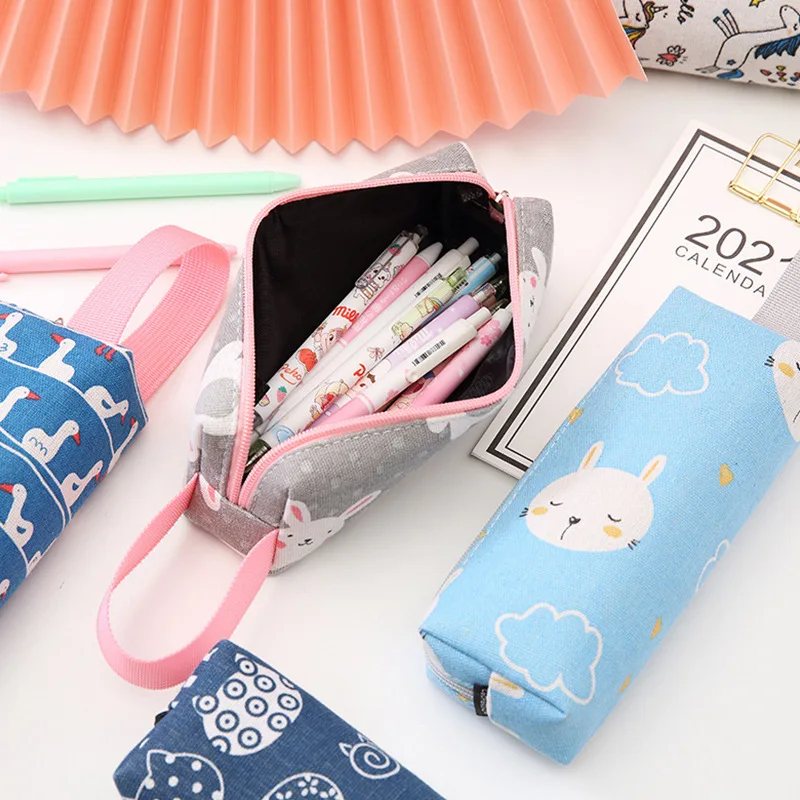 Кавайная сумка для карандашей, пенал, холст, милый кролик, кошка, утка, простая канцелярская сумка, сумка для ручек, милые школьные принадлежности