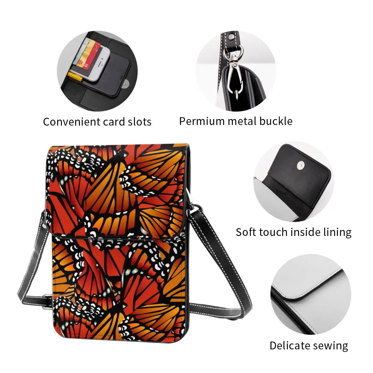 Гармоничная сумка через плечо с принтом в виде крыльев бабочки, объемная эстетичная сумка для мобильного телефона, кожаные деловые женские сумки