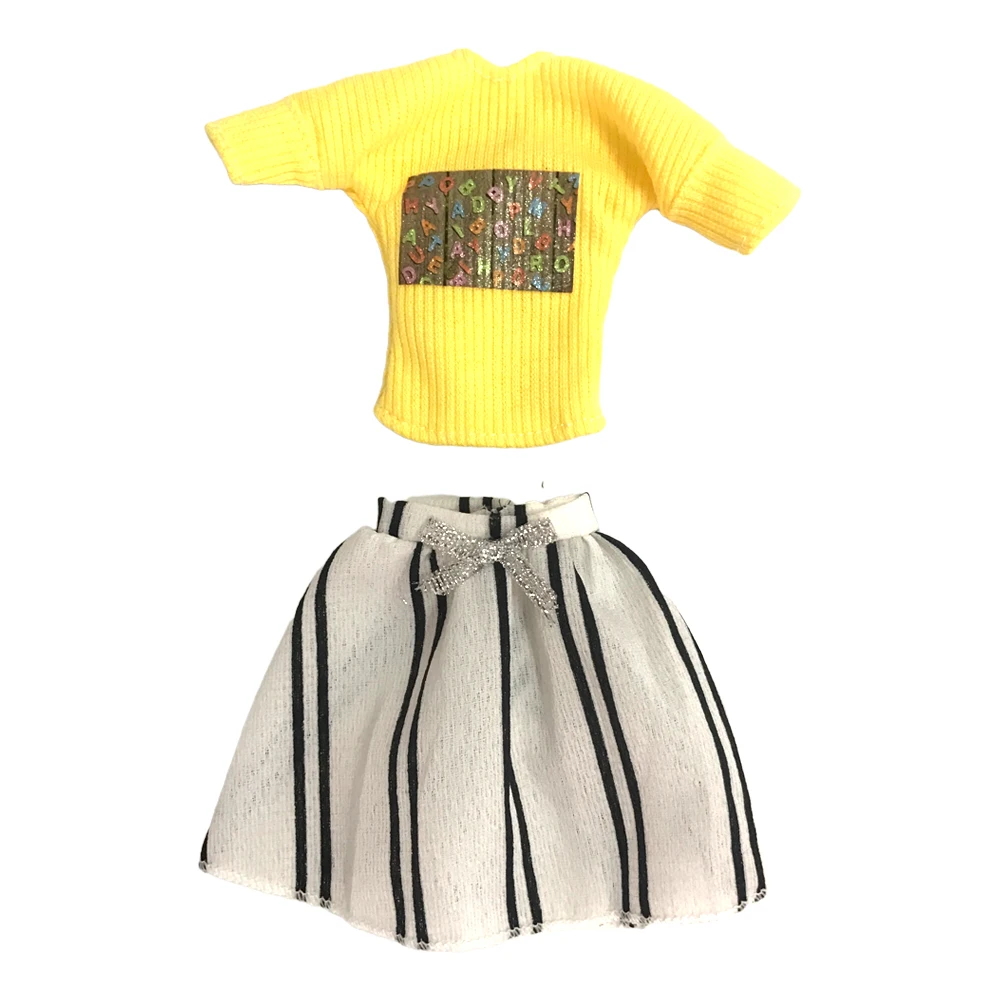 Модная одежда для куклы 1/6, белое платье-юбка + желтая рубашка для куклы Барби, одежда, аксессуары, детские игрушки
