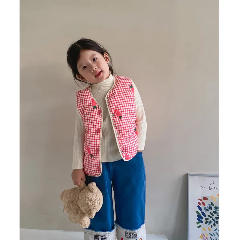 3753B Детский Пуховый Жилет 2022 Осень-Зима, Новый Корейский Модный Пуховый Жилет для девочек, Двусторонняя Одежда, Жилет Для Мальчиков