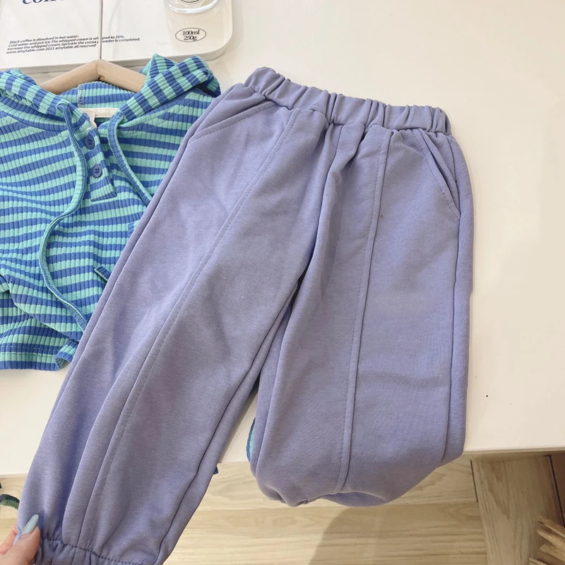 Новые Комплекты для девочек, Топ и брюки из 2 предметов, Детская одежда, Детский костюм, Весна-осень 2023-099