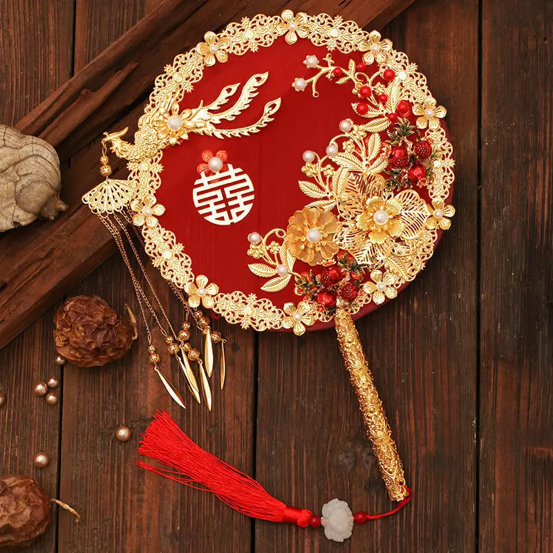 Китайский реквизит для невесты, антикварный свадебный металлический веер в виде цветка