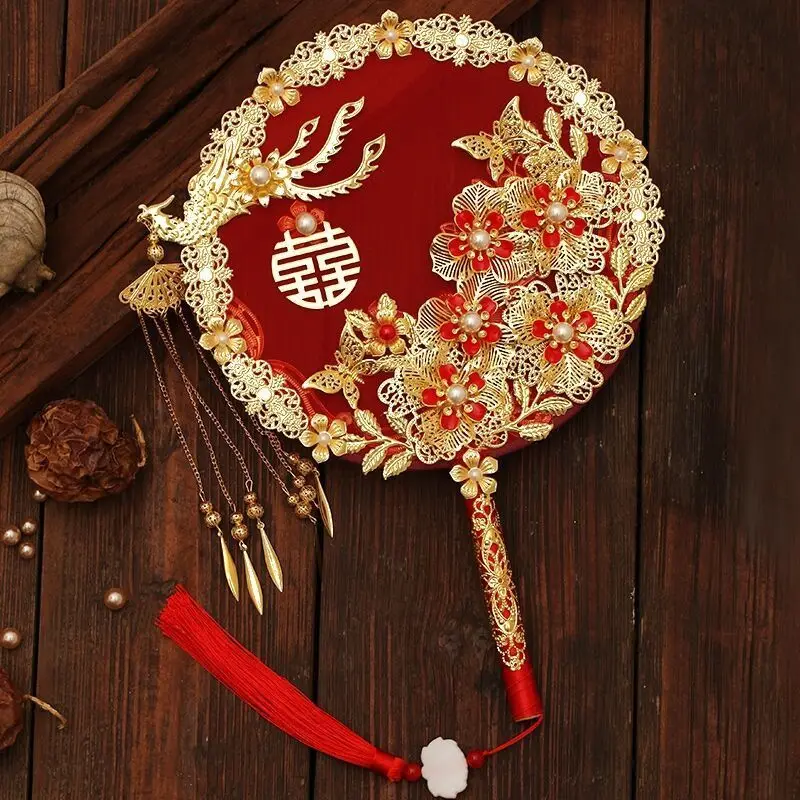 Китайский реквизит для невесты, антикварный свадебный металлический веер в виде цветка