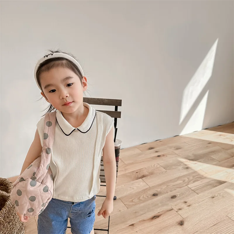 Летняя рубашка без рукавов для девочек в корейском стиле в западном стиле, детская тонкая нижняя рубашка