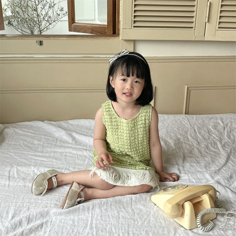 Милое платье для девочек 2023, Летнее платье с кисточками для девочек в простом корейском стиле, новые модные милые повседневные простые платья принцессы для девочек