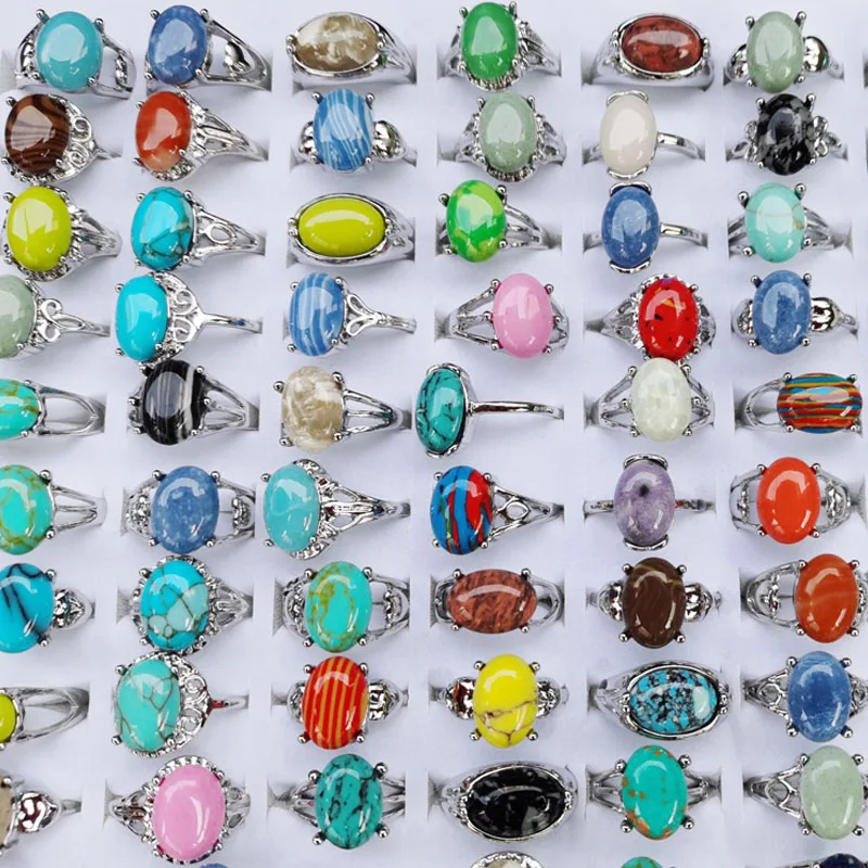 Оптовая продажа 10шт Разноцветных колец на палец из натурального камня в смешанном стиле, Женское кольцо, ювелирный подарок