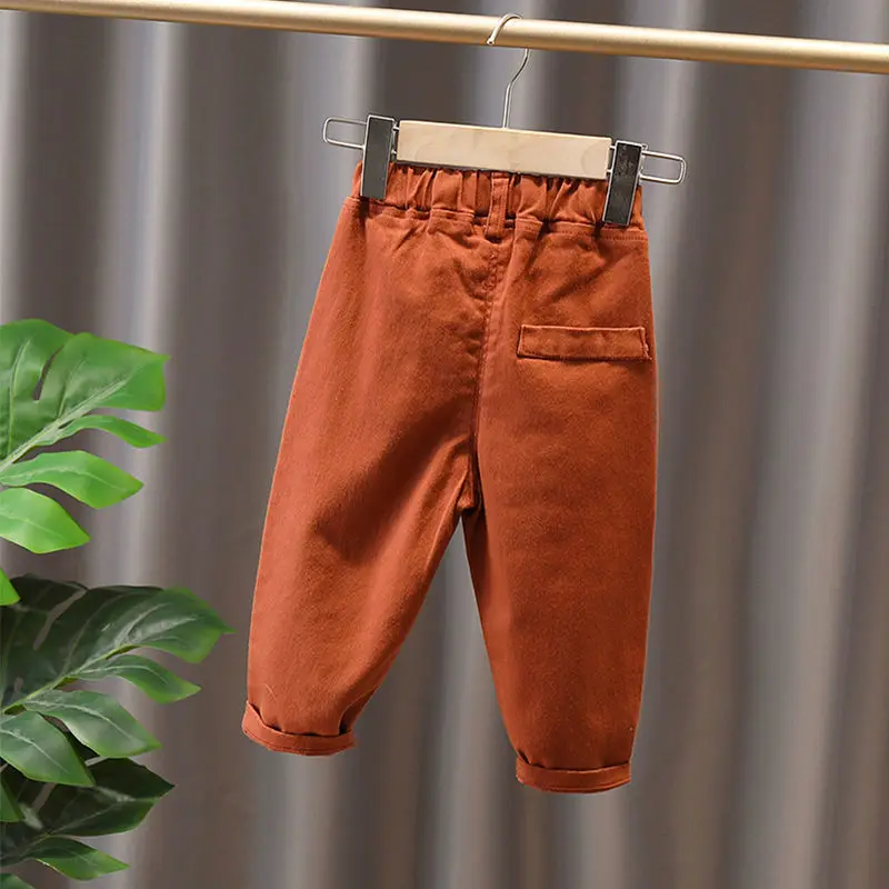 Штаны для мальчиков, детская осенне-весенняя одежда, однотонные детские штаны для маленьких мальчиков, брюки для малышей, красно-серые