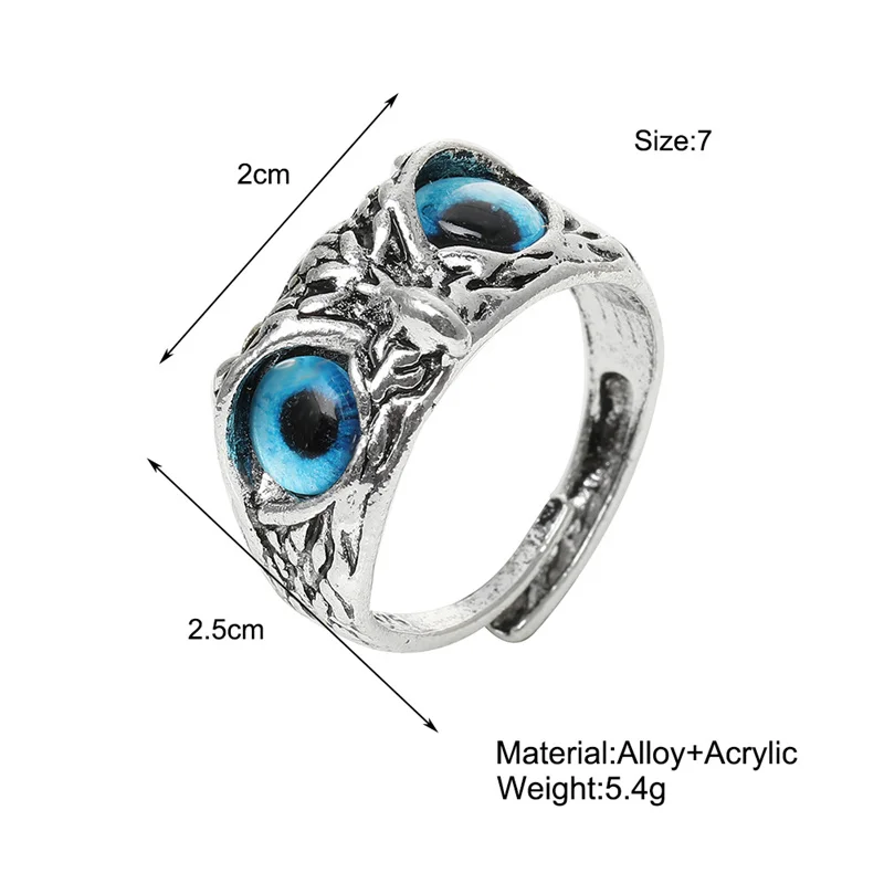 Персонализированный ретро-темперамент, открывающееся кольцо для пары из сплава с голубоглазой совой, одиночное креативное регулируемое совместное кольцо для мужчин и женщин
