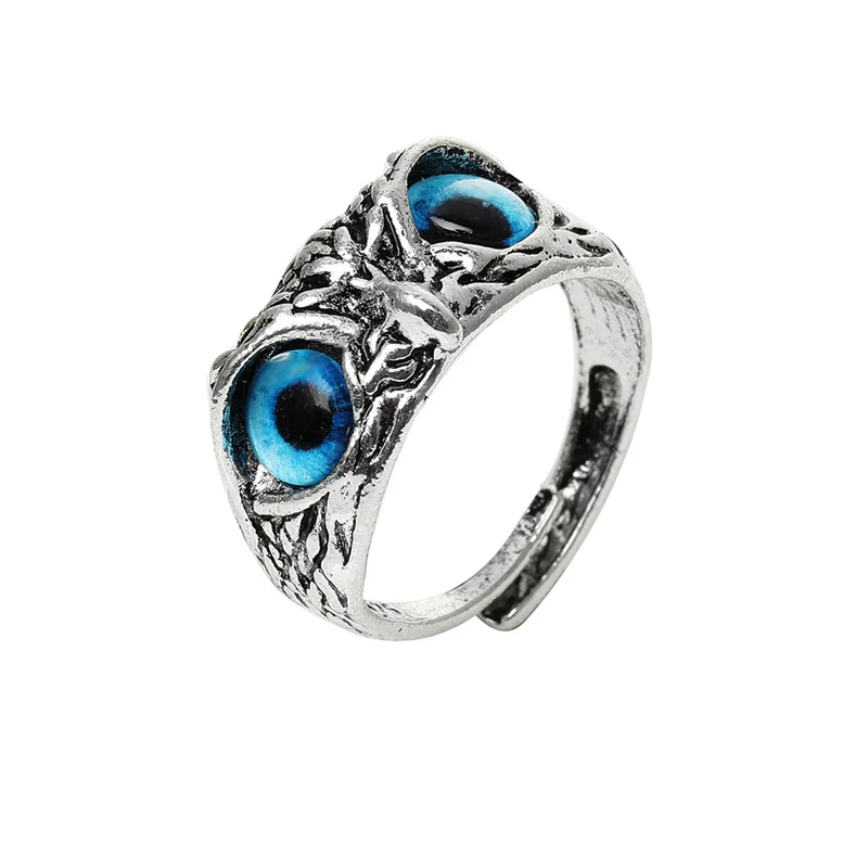 Персонализированный ретро-темперамент, открывающееся кольцо для пары из сплава с голубоглазой совой, одиночное креативное регулируемое совместное кольцо для мужчин и женщин