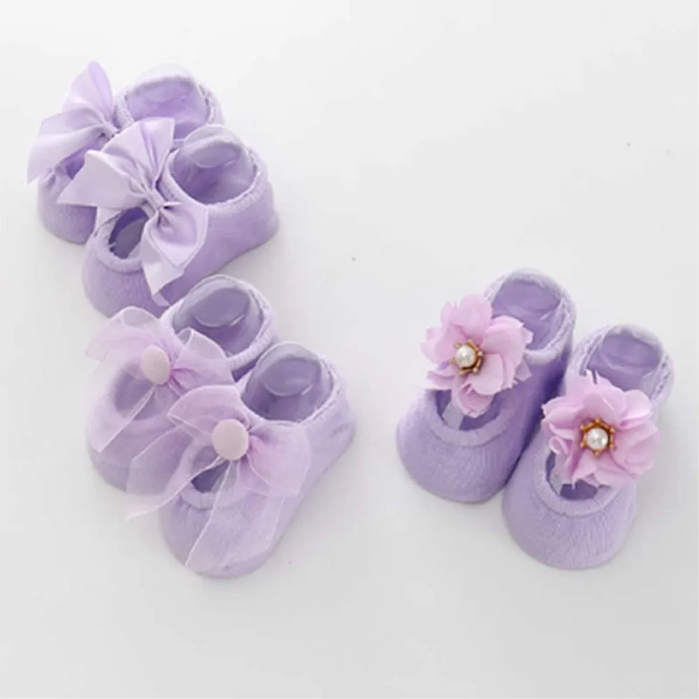 Новые детские носки из тонкого хлопка с начесом в пол, хлопковые бутоны, шелковые цветы, бант, противоскользящие носки-кораблики, короткие носки для маленьких девочек