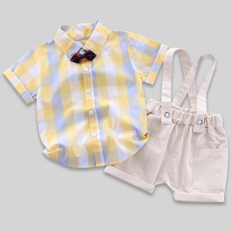 Детская одежда для мальчиков, джентльменские наряды 2023, Летняя одежда для вечеринки по случаю Дня рождения ребенка, модная рубашка + шорты, комплекты одежды для маленьких мальчиков из 2 предметов