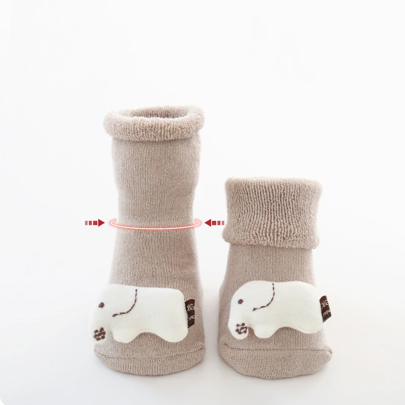 Детские махровые носки с мультяшными животными, зимние утепленные теплые носки для мальчиков и девочек На нескользящей подошве, носки для новорожденных малышей, Аксессуары