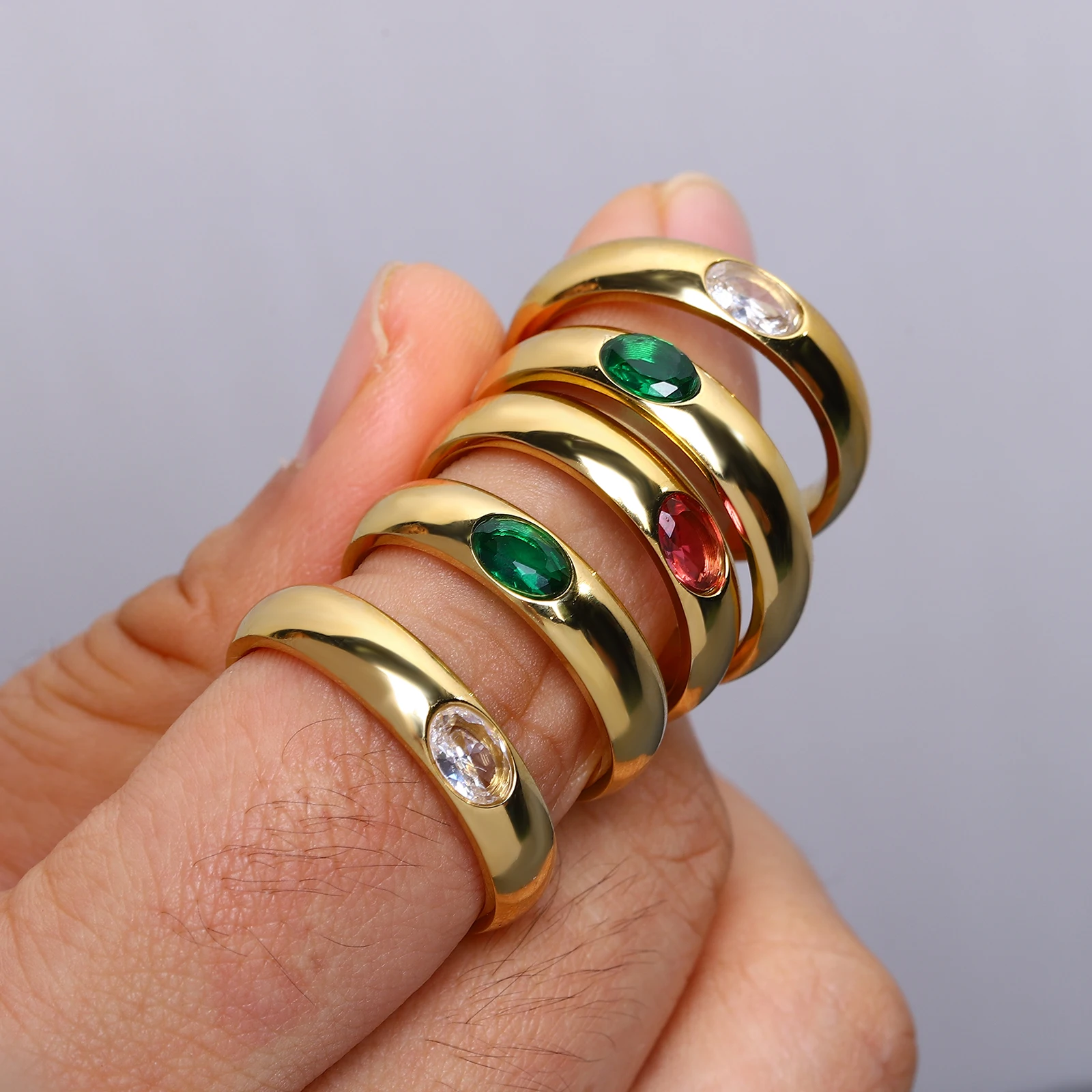 AENSOA, Новые Модные Шикарные Бело-зеленые Красочные кольца из нержавеющей стали со стразами для женщин, Очаровательные Уникальные украшения для безымянных пальцев