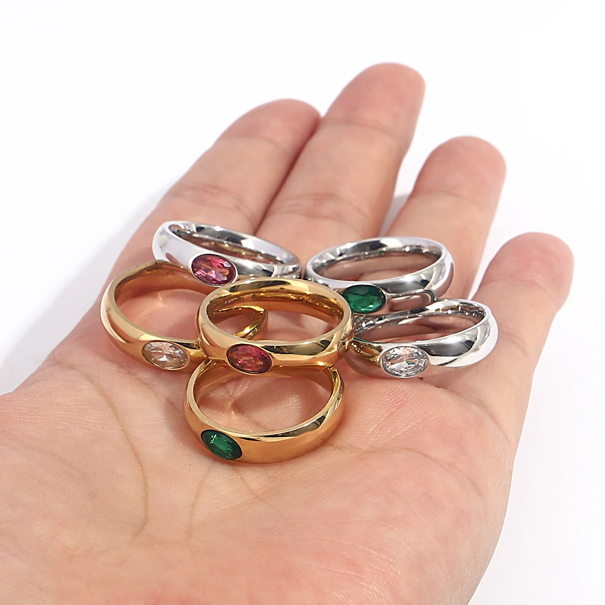 AENSOA, Новые Модные Шикарные Бело-зеленые Красочные кольца из нержавеющей стали со стразами для женщин, Очаровательные Уникальные украшения для безымянных пальцев