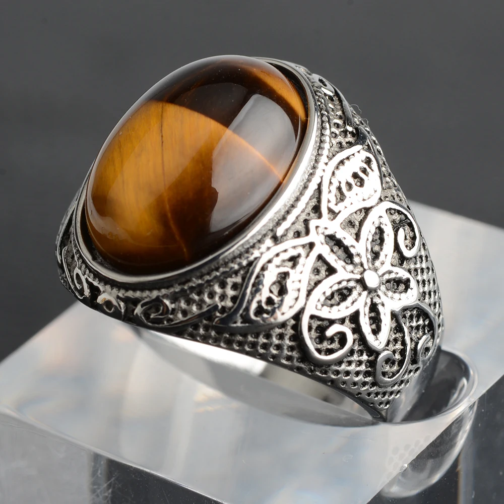 Роскошные турецкие ювелирные изделия, кольца из нержавеющей стали для мужчин с натуральным камнем, ретро Винтаж, Фиджне Сераден, Прямая доставка