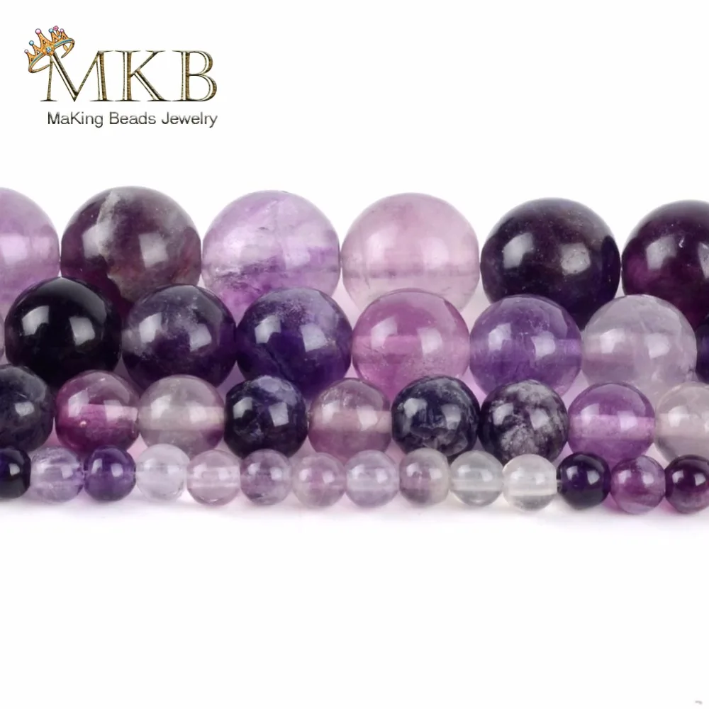 Натуральные круглые фиолетовые камни Флюорит, Россыпь бусин для изготовления ювелирных изделий, бусины из драгоценных камней 4, 6, 8, 10 мм, браслет 