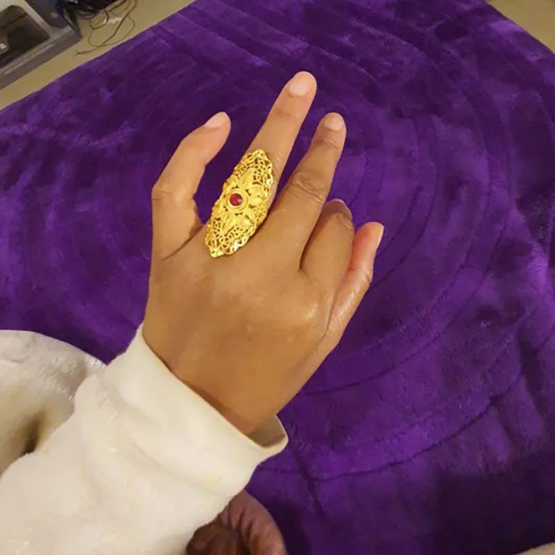 Обручальные кольца с красным камнем свободного размера для женщин Классического золотого цвета, Эритрея, Африка, 24-каратное кольцо, Ближний Восток, Ювелирные изделия оптом