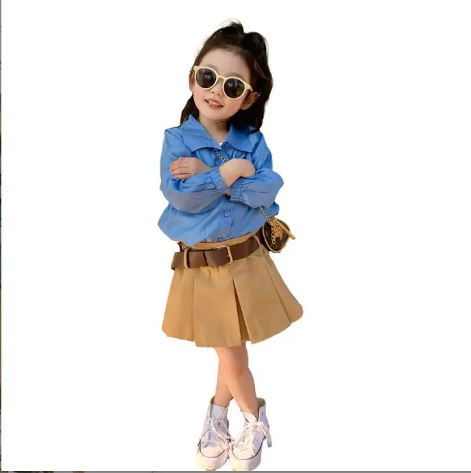 Хлопковая блузка для девочек в корейском стиле 2023 года с длинным рукавом, модная весенняя блузка для девочек от 2 до 8 лет E70