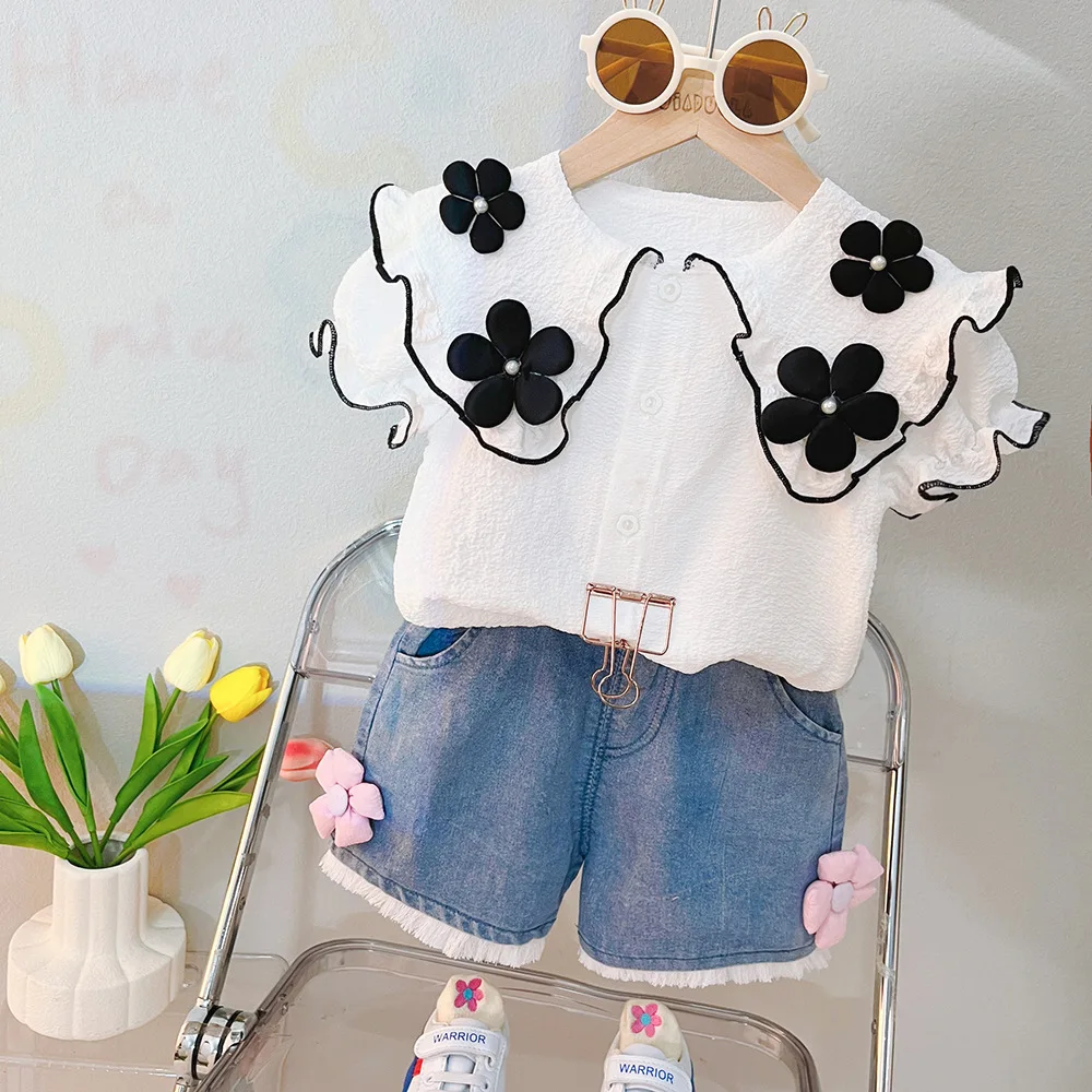 Комплект из двух предметов для девочек, летний новый комплект шорт с короткими рукавами для кукол с четырьмя цветами, модный детский набор для маленьких девочек