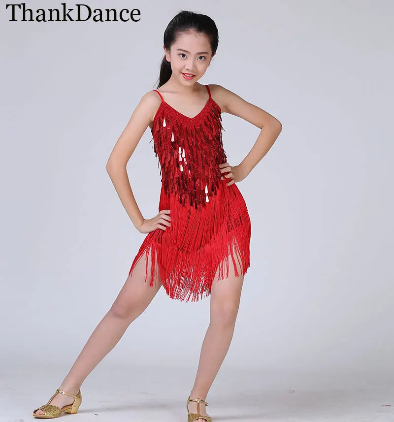 Детские платья для девочек, платье для латиноамериканских танцев для выступлений, детское платье для бальных танцев, красные платья для девочек, платье для латиноамериканских танцев с бахромой