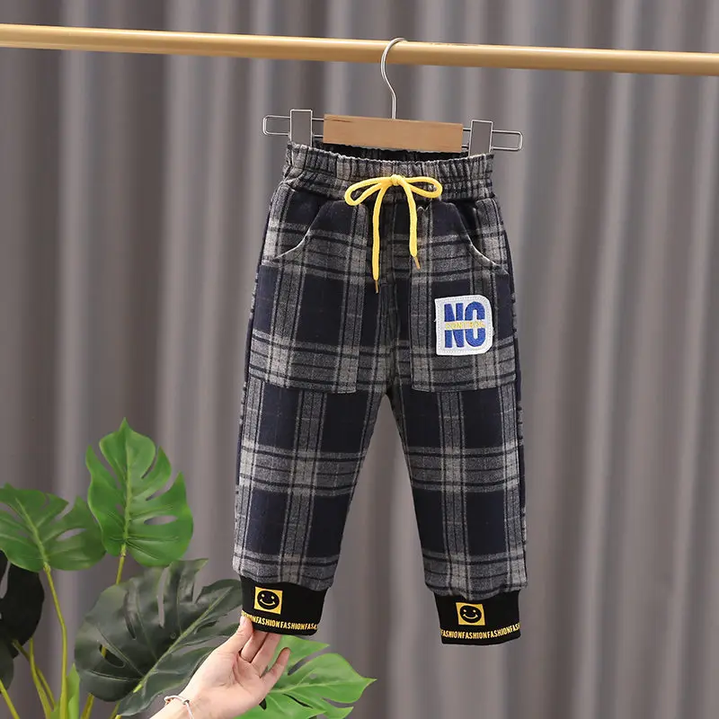 Новые детские штаны, утепленные зимние детские брюки, Длинные брюки, детские леггинсы, Детские клетчатые бархатные брюки, теплые брюки для мальчиков