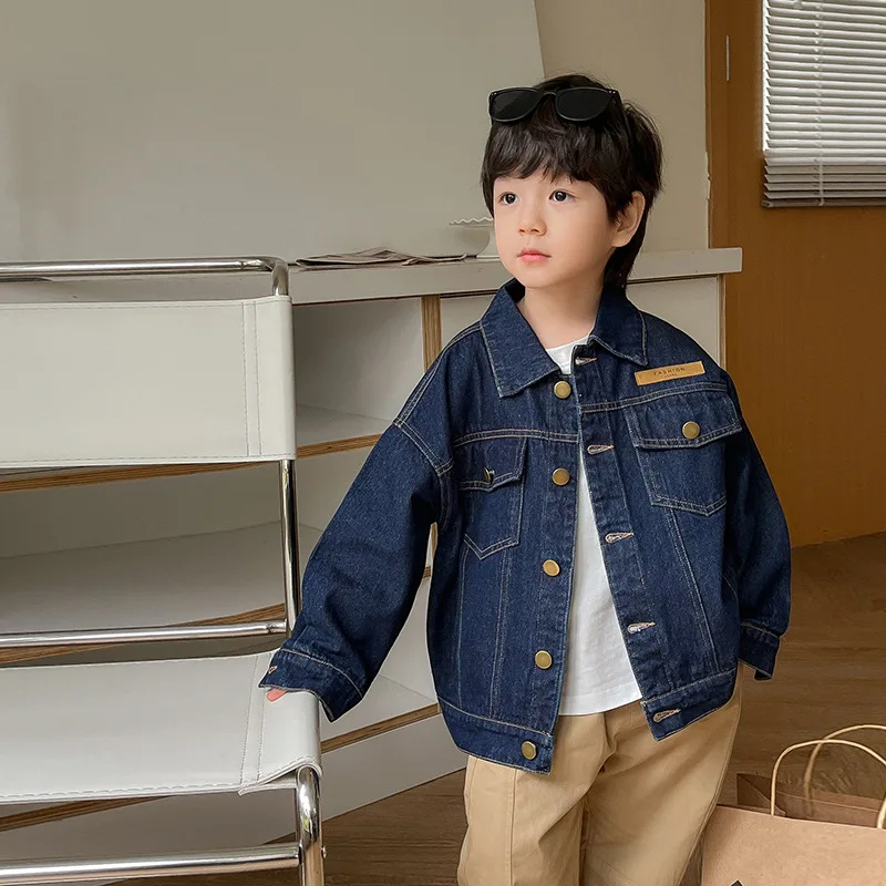 Детская куртка 2023, Весенняя Новинка Для девочек, Корейская версия Джинсовой куртки, Детские Темпераментные Топы с коротким абзацем, Одежда для мальчиков