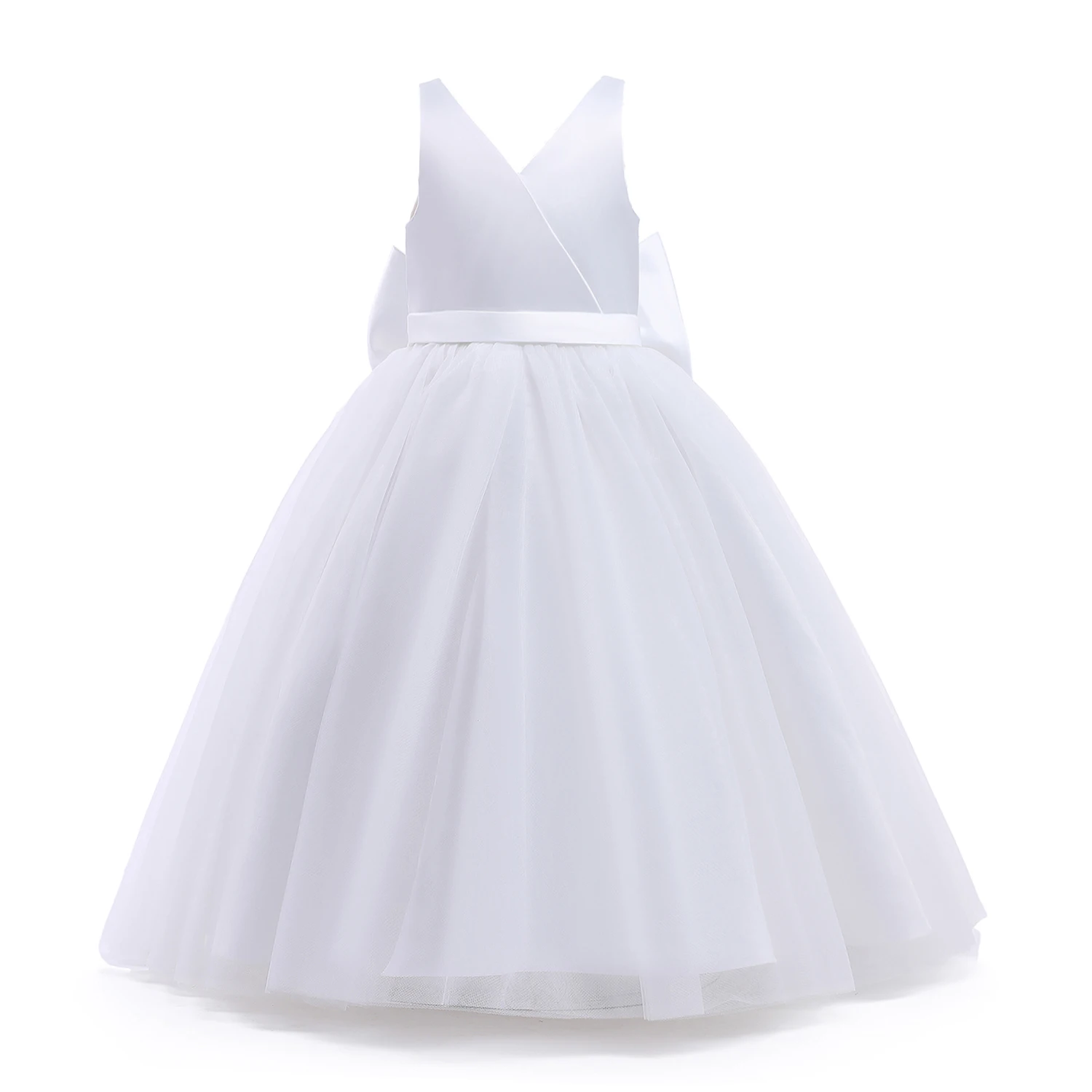 Свадебное платье подружки невесты для девочек с кружевными цветочными аппликациями, бальное платье, белые платья принцессы для девочек, элегантные костюмы для празднования Дня Рождения