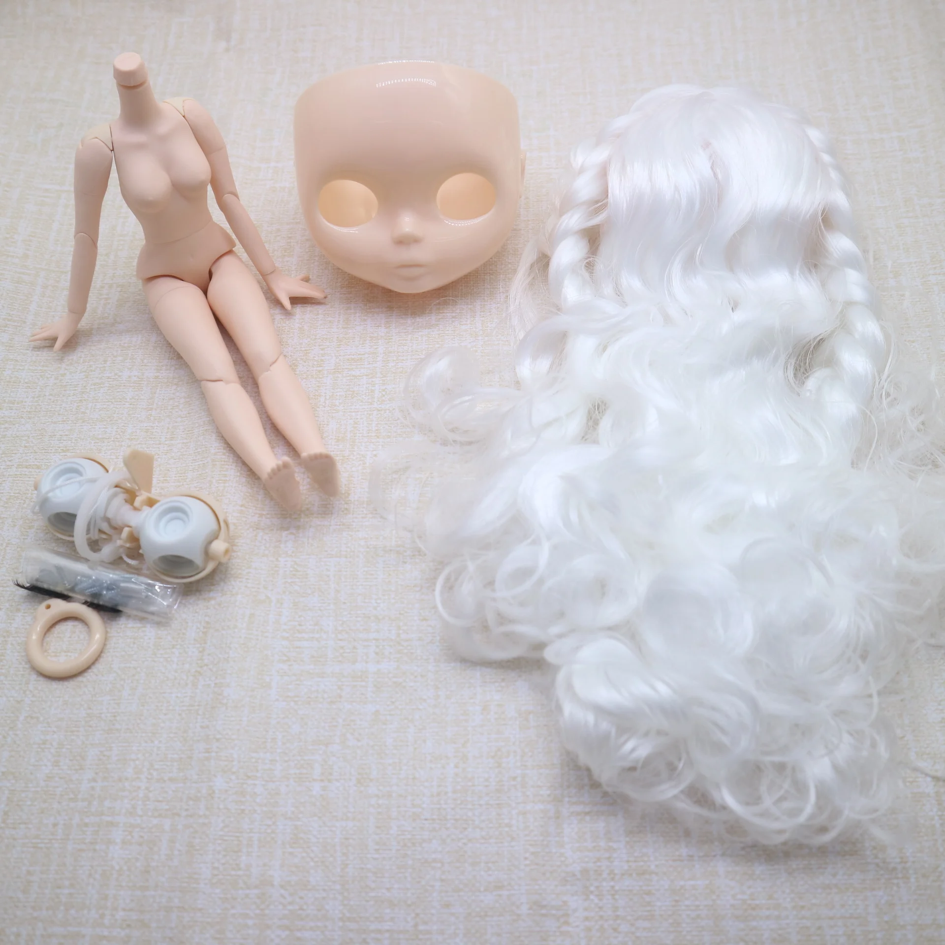 волосы на теле, кожа головы и глазной механизм для самостоятельного изготовления кукольных аксессуаров Nude blyth белые волосы