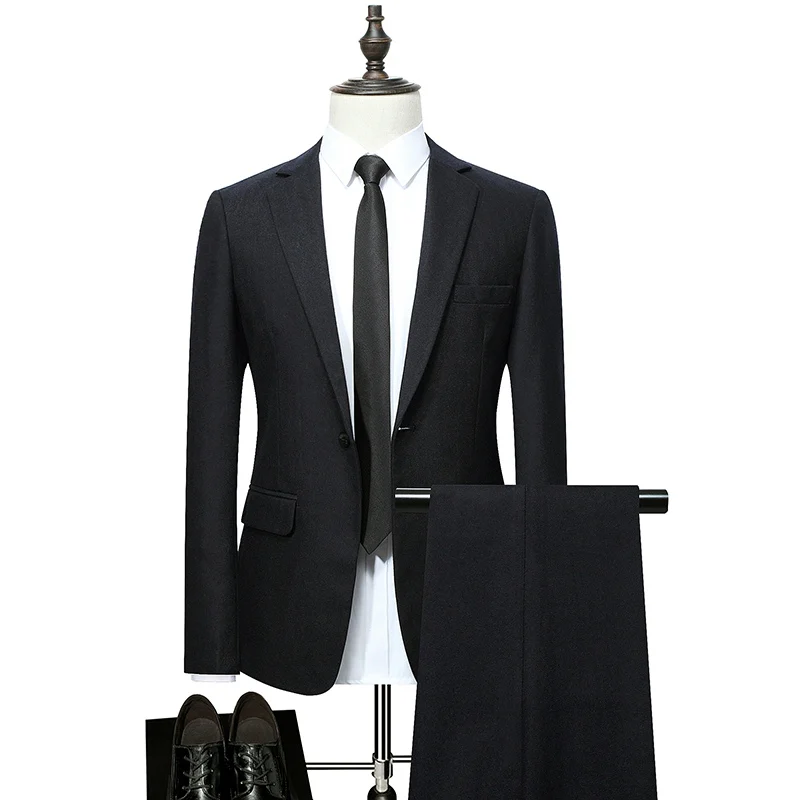 Осенне-зимний новый мужской строгий костюм из 2 предметов, черные темно-серые темно-синие мужские блейзеры и брюки