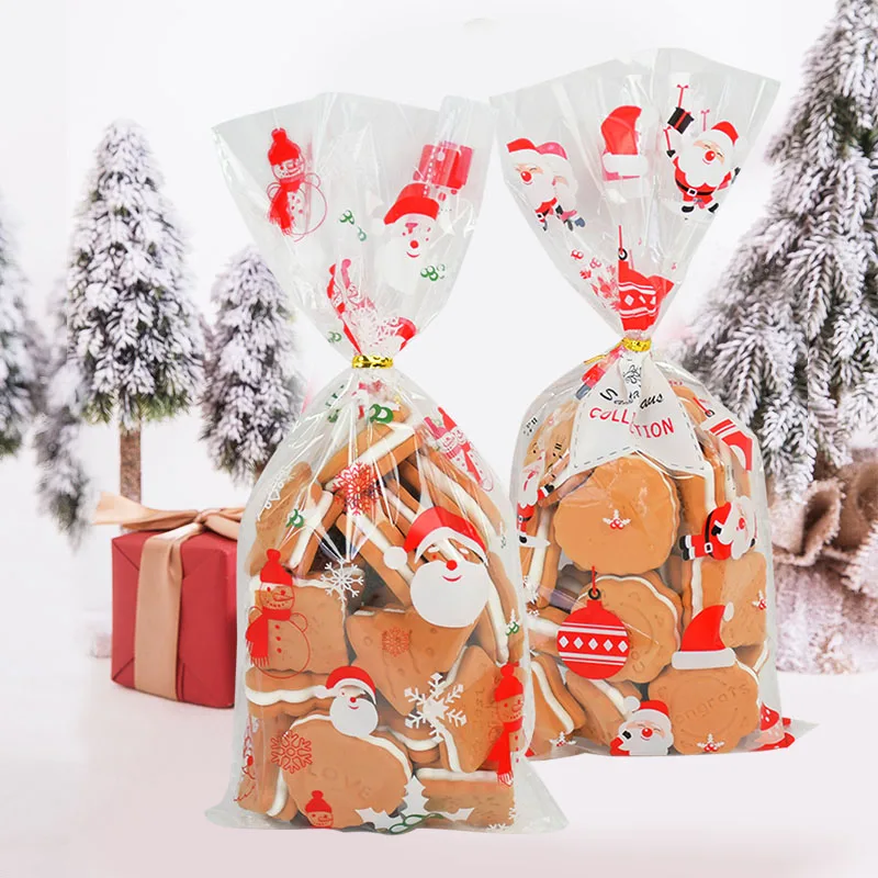 50шт Рождественский подарочный пакет Пластиковые пакеты для подарков, конфет, печенья, Рождественские Пакеты для упаковки подарочного печенья