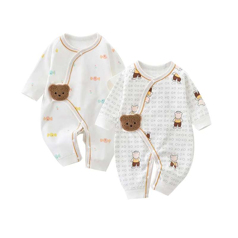 Повседневные комбинезоны для малышей с длинными рукавами, комбинезон для новорожденных с милым медведем, одежда для мальчиков и девочек с героями мультфильмов, цельные пижамы