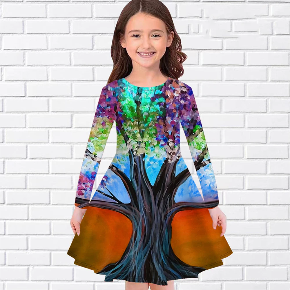 Новое детское платье с круглым вырезом и 3D-принтом 