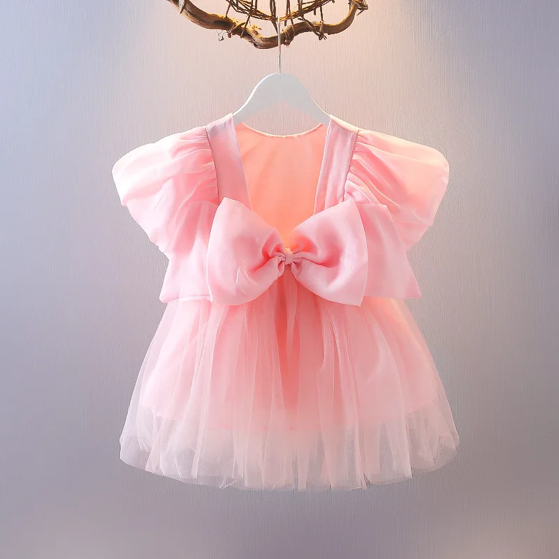 Детское платье для девочек, тюлевое платье принцессы с открытой спиной и бантом, летняя одежда для маленьких девочек, платье для свадьбы, дня рождения, детский наряд A1049