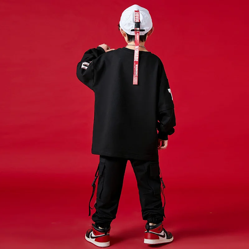 Уличная одежда для мальчиков и девочек в стиле хип-хоп, свободная модная футболка с длинным рукавом, Брюки-карго, детская футболка, Брюки, сценический костюм