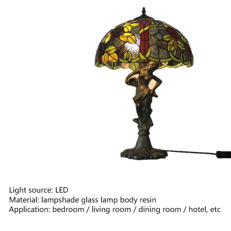 Настольная лампа SAMAN European Tiffany Glass LED Creative Retro Fine Desk Light Декор для дома, гостиной, Прикроватной тумбочки в спальне