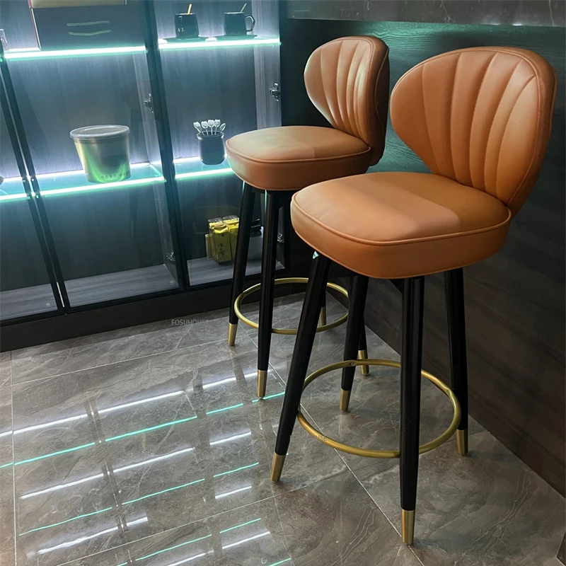 Вращающийся барный стул Nordic Light класса люкс с американской кожаной спинкой, барные стулья высотой со стойку, бытовые барные стулья для кухонного острова